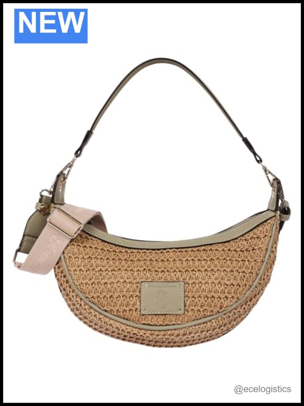 Woven Straw Crescent Hobo Bag with Adjustable Strap, Lightweight & Compact